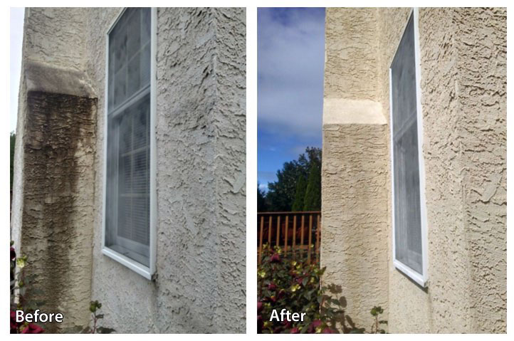 stucco home pressure washing project, before and after