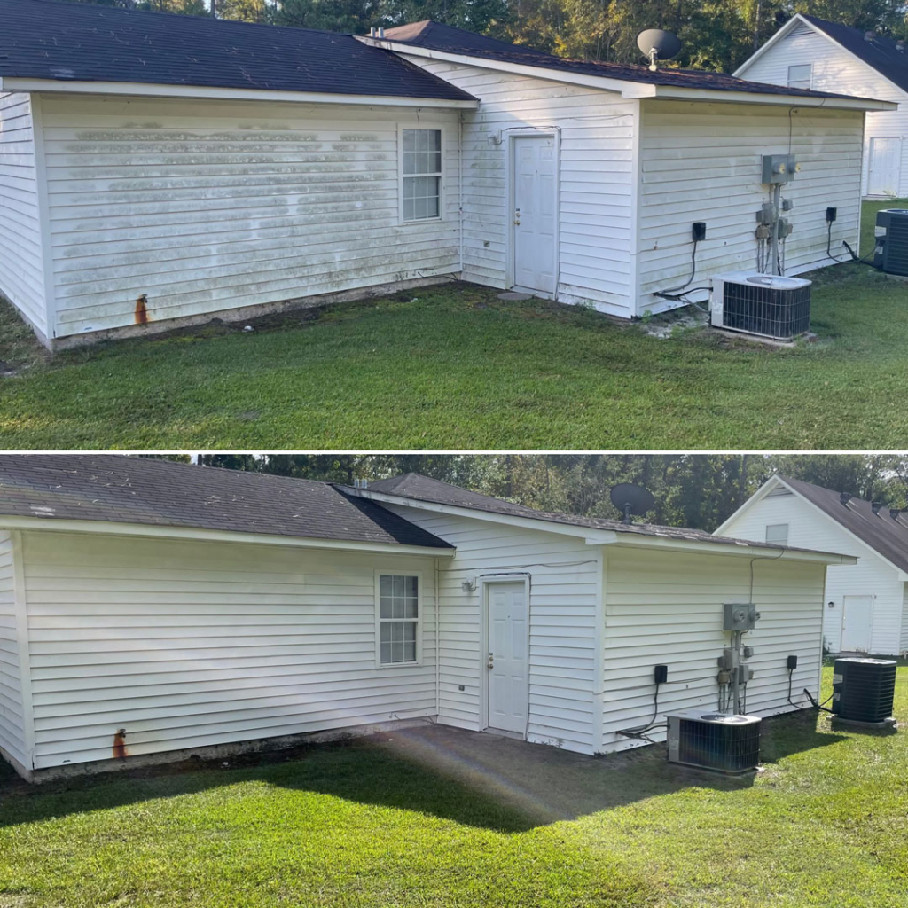 vinyl home pressure washing project, before and after