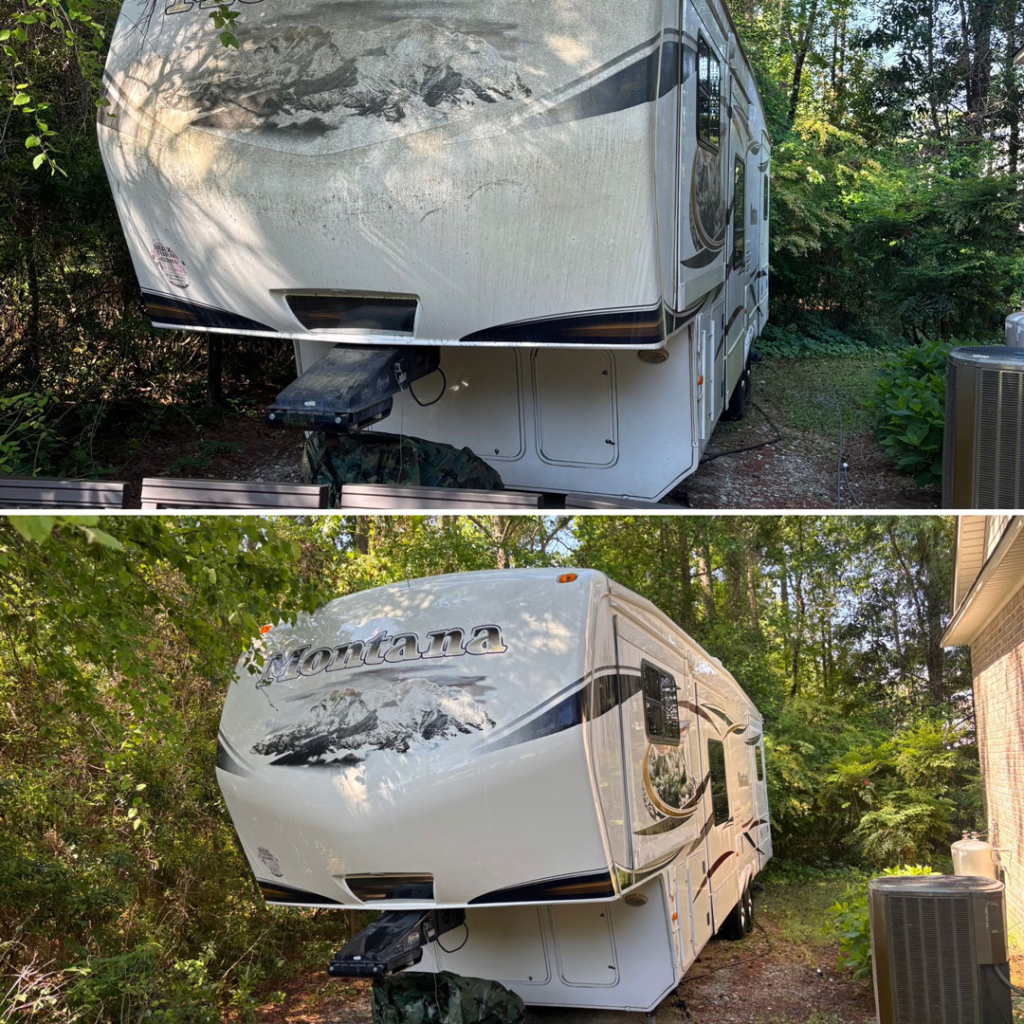 before and after of RV power washed