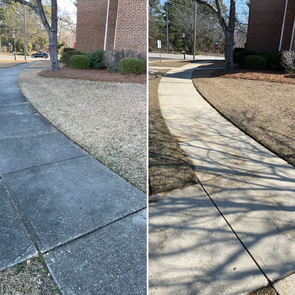 sidewalk before and after pressure washing
